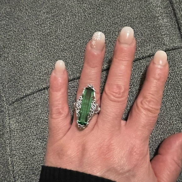 New Gorgeous Boho Vintage Look Sterling Silver Emerald Ring - Picture 5 of 7